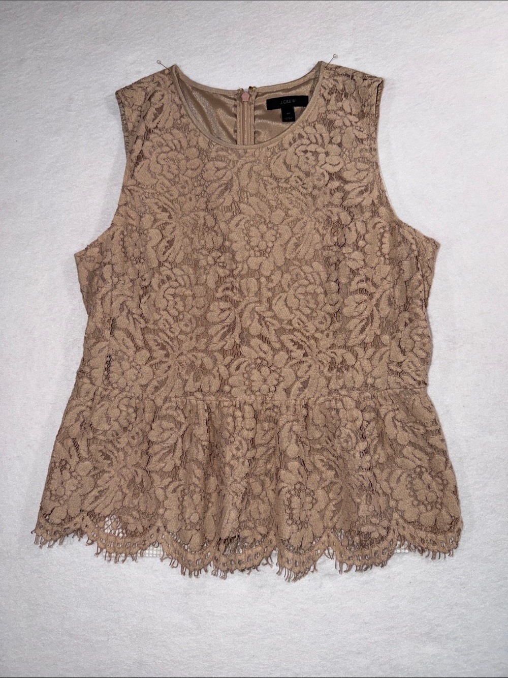 Jcrew Beige Lace Peplum Sleeveless Top